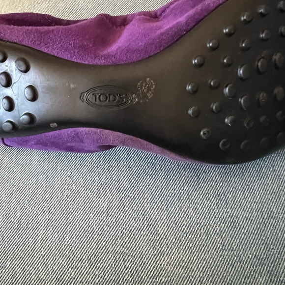 Tod's Purple suede driving Flats with Orange Buckle. Originally $495